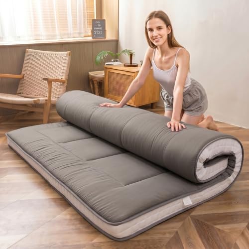 MAXYOYO King Futon Mattress Foam Mattress Topper, Japanese Floor Mattress Foldable Mattress Futon Mattress Pad Guest Mattress, Extra Thick Folding Floor Couch for Adults, Dark Grey King Size