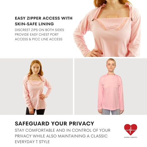 Inspired Comforts Women's Chemo Port Access Long Sleeve Shirt with Dual Zip Access2