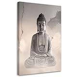 Feeby   Impression sur Toile   Tableaux Decoratifs Muraux   Bouddha en méditation Zen spa beige   30x45 1partie   Decoration Salon   Photo sur toile Cadeau   Tableau toile pour le mur