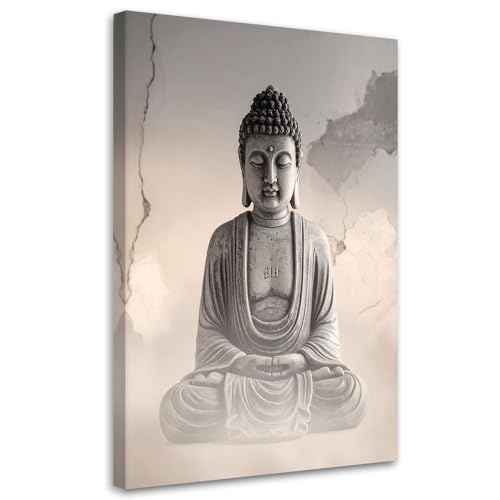 Feeby - Impression sur Toile - Tableaux Decoratifs Muraux - Bouddha en méditation Zen spa beige -...