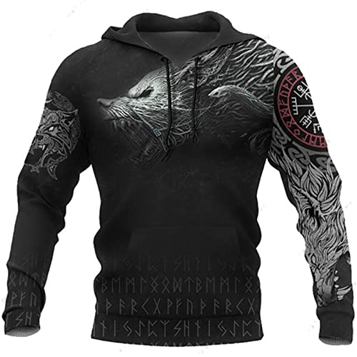 Hommes Viking Hoodie Mode Décontracté Viking Tattoo 3D Imprimé Pullover Manches Longues Sweat-Shirt Veste Tops Cover