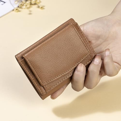 Image of Small Wallet Women Genuine Leather RFID Blocking Trifold Tiny Wallets with Snap Coin Pouch 7 Card Solts