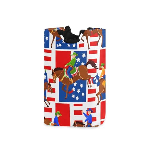 Jihqo Laundry Hamper Basket Cartoon American Cowboys Collapsible Nursery Storage Bin Waterproof Clothing Baskets for Home Bedroom Bathroom Washing Room