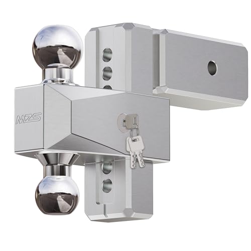 MZS Adjustable Trailer Hitch - Fits 3 Inch Receiver Hitch - 6-Inch Adjustable Drop Hitch - Heavy Duty Aluminum Tow Hitch for Truck(21 000 LBS GTW) Chrome