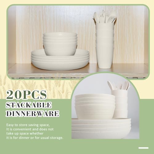 Wrova Wheat Straw Dinnerware Sets of 20,Dishwasher Safe Kitchen Plates and Bowls Sets - image 3