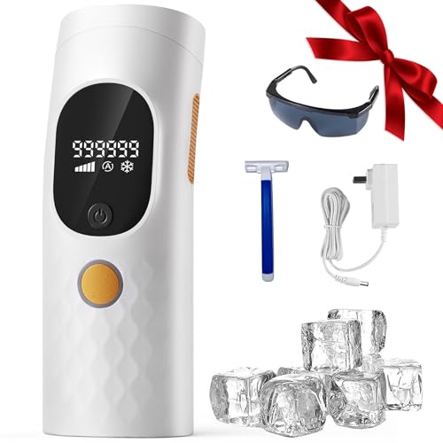 Laser Hair Removal for Women and Men - Permanent Painless Ice Cooling IPL Device Hair Remover Machine with Shaver, Goggles, 999,999 Flashes for Body and Face, Corded - White