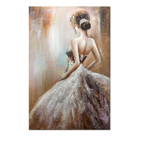 Boiee Art,24x36Inch Hand Painted Girl in Wedding Dress Canvas Paintings Abstract Figure Artwork Acrylic Wall Art Painting Framed Ready to Hang for Living room