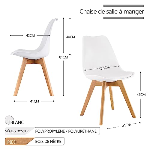 BOLLI Scandinavian Dining Chairs Set of 6, Kitchen Chair, Ideal for Dining Room, Living Room, Bedroom (Tulip, White)