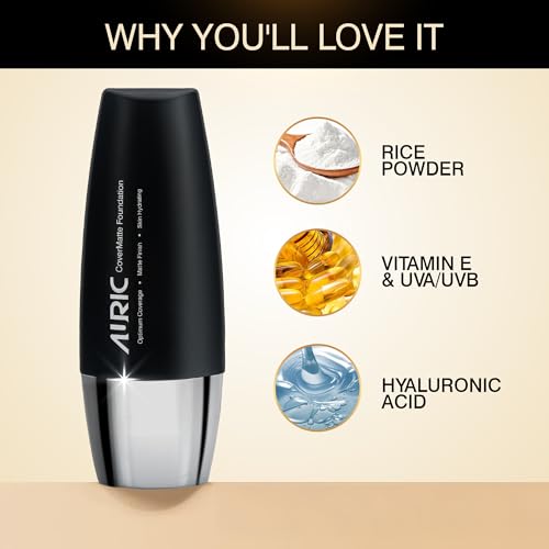 Image of AURIC BEAUTY PRODUCTS PRIVATE LIMITED Full All Skin Covermatte Flawless Finish Hydrating & Long Lasting Liquid Foundation With Matte Finish & Optimum Coverage I Paraben Free I Cool Sand, 30Ml