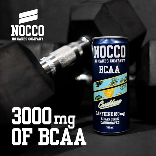 NOCCO Sugar Free Energy Drink – BCAA, Enriched with Amino Acids & Vitamins, Ideal for Pre Workout – 12 x 330ml (Caribbean)