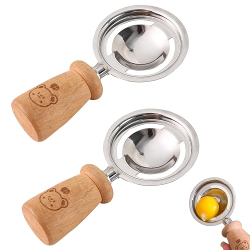 2-Pack Stainless Steel Egg Yolk White Separator for Raw Eggs, 2-Hole Design, Wooden Handle Stand, Quick Egg Yolk & White Separation, Kitchen Tool for Cooking & Baking