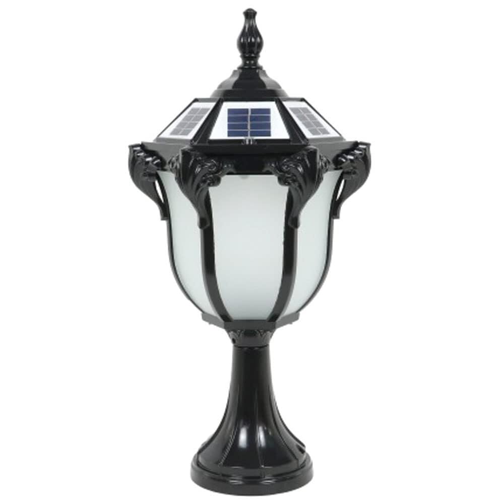 Lampa solarna LED na słupie, lampa słupkowa do ogrodu willi, zewnętrzna dekoracyjna oprawa, wodoodporna lampa stigma do wejścia na podwórko, do głowicy ściennej, latarnia(Black)