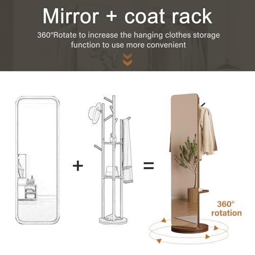 Image of WoodsWhisper Full Length Mirror Coat Rack Solid Wood Floor Mirror 66 inchx12 inch Full Length Mirror with Stand Long Mirrors for Bedroom,Living Room (Deep Walnut, 70 inch L x 16 inch W)