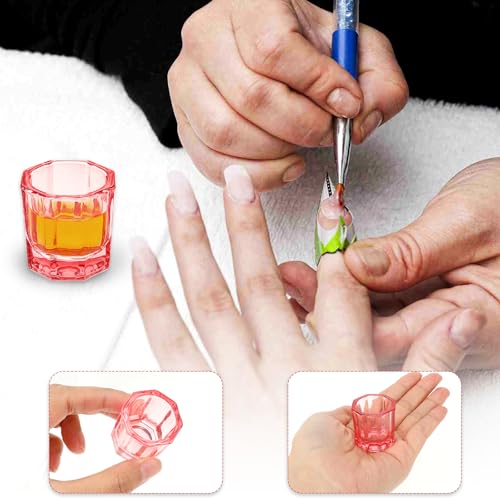 2 recipientes de vidrio rosa para monómero acrílico uñas miniatura 5