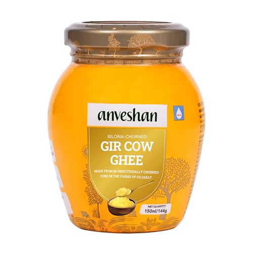 Image of Anveshan A2 Gir Cow Desi Ghee 150ML | Bilona Method | Curd-Churned & Cultured | Pure & Natural | Danedar Texture | Lactose-Free, Gluten-Free | Grass-Fed | Lab Tested | Glass Jar