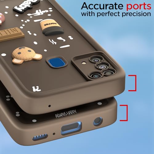 Image of Outlouders Back Cover for Samsung Galaxy M31 / M31 Prime / F41 | 3D Cartoon Cute Fun Bear | Silicone Full Body Protection Bumper Case (Brown)