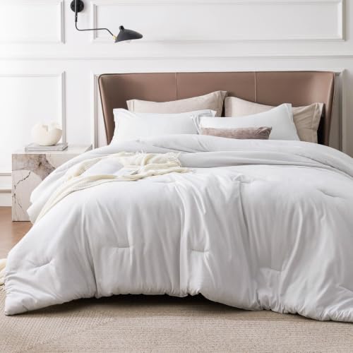 Image of Bedsure Oversized Queen Comforter Set - Grayish White Soft Bedding for All Seasons, Cationic Dyed Bed Set, 3 Pieces, 1 Oversized Queen Size Comforter (98 inchx98 inch) and 2 Pillow Shams (20 inchx26 inch+2 inch)