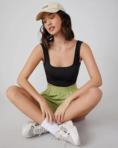 Image of LONDON BELLY Women's Polyester Tank Top with Square Neck Sleeveless Body Fit Crop Length and Solid Pattern | Party Crop Top Women | Woman Office Casual Smart Top