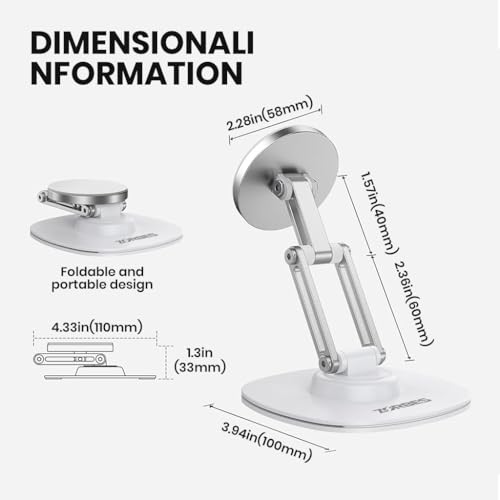 Image of ZORBES 360 Magnetic Phone Stand for Desk, Foldable Aluminum Holder | Angle Adjustment Cell Phone Holder, Hands Free Viewing, Compact Foldable Form, Multiple Viewing Angles, Aluminum Construction