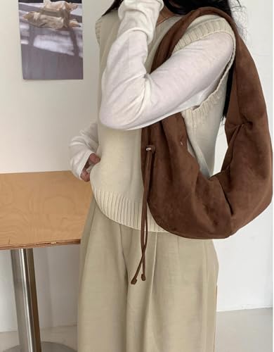 Trendy Faux Suede Crossbody Bag for Women Shoulder Bag Vintage Handbag Slouchy Satchel Trendy Shoulder Purse 20254