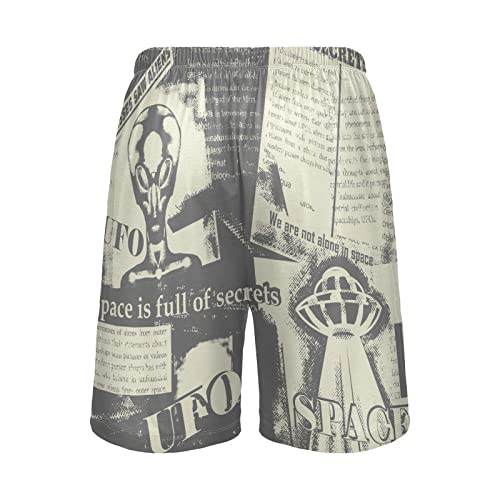 Men Newspaper About Ufos Pajama Shorts Lounge Sleep Shorts Pajama Bottom Sleepwear Shorts with Drawstring and Pockets,S2