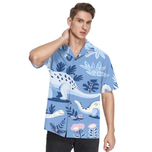 Chemise hawaïenne homme dinosaures bleus légère et respirante à manches courtes