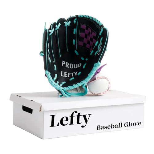 Urby Left Handed Baseball Glove Left Handed T Ball Glove for Lefty Left Hand Throw Only. T-Ball & Youth Baseball Gloves. Black & Purple. 10.5in. Age 4-7