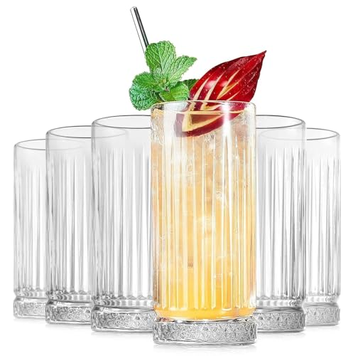 Image of Premium Juice Glasses Drinking Glasses, Highball Lead-Free Glasses, Tumblers for Water, Juice, Beer, Cocktail and Mixed Drinks - Pieces, Transparent (Crystal Glasses, 4 Count (Pack of 1))