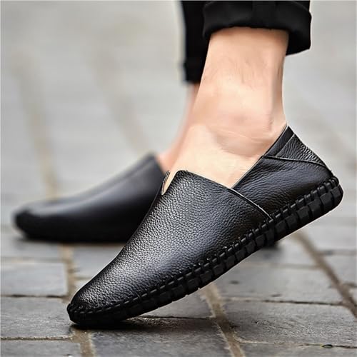 Round Toe Rubber Sole Loafers Shoes for Men Genuine Leather Stitching Details Slip Resistant Lightweight Flexible Casual Outdoor Slip-on2