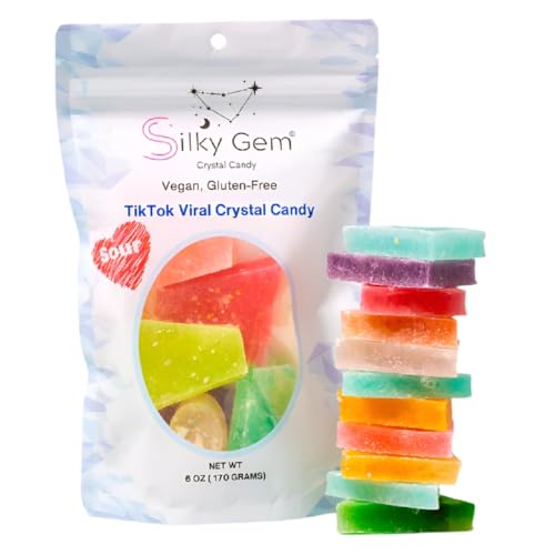 Silky Gem TikTok Viral Crystal Candy Vegan and Gluten-Free Sour Assorted Flavours Rainbow Colours 170g (6 Oz) Resealable Pouch