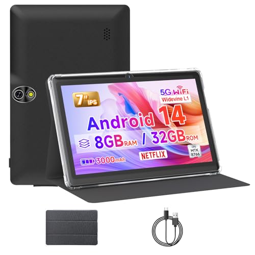 Image of DIGITHINK Tablet 7Inch Android 14.0 with Protective Case, 8GB(3+5GB Expand) RAM+ 32GB ROM, IPS Screen, Dual Camera, Bluetooth 5.0 WiFi Tab (Black)