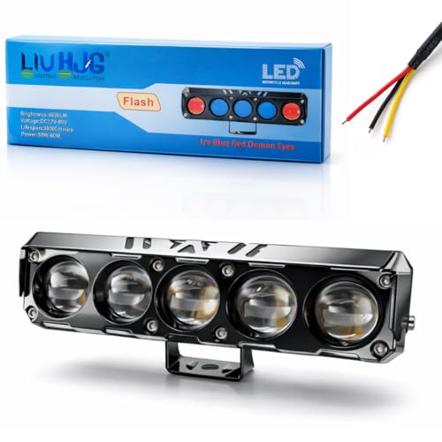 Image of LIU HJG 60W Yellow /White 5 LED Fog Light with Red Devil Eye DRL | Dual Beam | Universal Fit for Bike & Car | Waterproof & Durable | 12V-80V | Stylish Design | Pack of 1