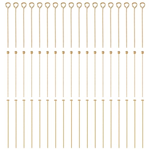 Craftdady 300Pcs Head Pins Ball Head Pins Eye Pins 30mm 18K Gold Plated Jewellery Making Supplies for Jewellery Making