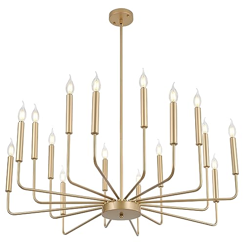 Candelabros De Oro Modernos, Iluminación De Candelabro De Metal Industrial De 16 Luces, Colgante De Vela Clásico Para Isla De Cocina, Comedor, Sala De Estar, Entrad, E14 (Bombillas No Incluidas)