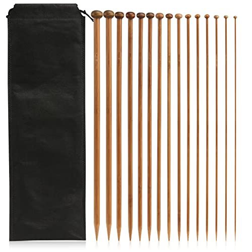 LIHAO 15 Paar Stricknadeln aus Bambus für Wolle (2 mm-10 mm/Länge 35 cm)