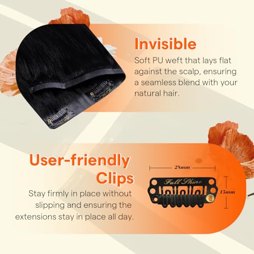 Image of Full Shine Seamless Clip in Hair Extensions, Jet Black, Soft Texture | Invisible PU Weft, 18 Inch 85g 4 Pcs, Fills Thinning Areas for Everyday Styling