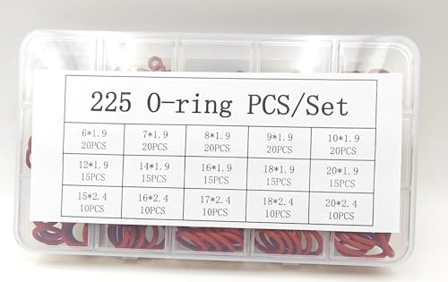 225-Piece Red Silicone O-Ring Kit