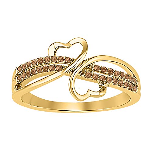 0.75Ct Double Heart Swirl Promise Ring 14k Gold Plated Smoky Quartz Valentine's Day Special for Womens.