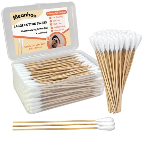 200 Pcs Large Cotton Swabs for Pet Care, 6 Inch Long Cotton Swabs with Bamboo Handle, Professional Dog Ear Swabs, Absorbency Big Cotton Tips, Pet Cleaning Solution Supplies