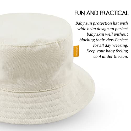 Cotton Baby Sun Hat Infant Toddler Boys Girls Bucket Hats Summer Sun Protection Kids Beach Caps(Beige,46Cm) #TOP2