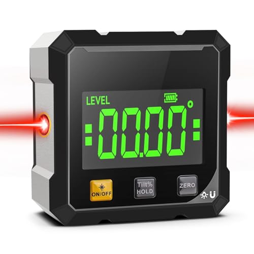 Digitaler Winkelmesser Neigungsmesser, 4-seitig Magnetisch Laser Wasserwaage mit LCD Display, Type-C Schnittstelle IP54 Wasserdicht, ±0,2° Präzision Inklinometer für Holzarbeiten, Bau, Dekoration, DIY