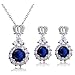 AILUOR Crown Sapphire Jewelry Set, Fashion Wedding Bridal Silver Blue Crystal Gemstone Pendant Necklace and Stud Earrings Set for Women (Blue)