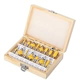 Router Bits Sets - 15PCS 1/4' Woodwork Tools Beginners,Tungsten Carbide Router Bits for Wood, Woodworking, DIY, Straight, Dovetail, Chamfer, Ogee Carrying Case (Red, Yellow Random)