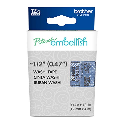 Image of Brother P-Touch Embellish Black Print on Indigo Denim Washi Tape TZeMT3123 - ~~ inch Wide x 13.1' Long for use with P-Touch Embellish Ribbon & Tape Printer