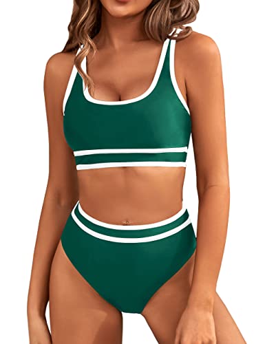 Image of BMJL Women's High Waisted Bikini Sets Sporty Two Piece Swimsuits Color Block Tummy Control Modest Bathing Suit