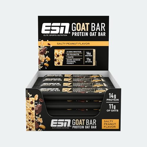 ESN GOAT Bar Salty Peanut 12 x 55 g Protein Oat Bar Powersnack mit hohem Ballaststoffgehalt 14g Protein & 11g Oats gesüßt mit Datteln und Honig