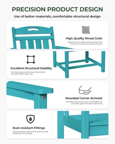 Image of Set of 2 Weatherproof Patio Chairs - HDPE Outdoor Dining Chairs with Wide Seat, Ergonomic Design - for Garden, Backyard, Deck - Lake Blue