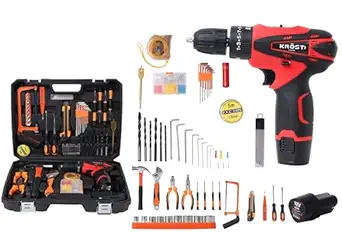 KROST 12V Hammer Impact Drill 100pc Accessories Dual Speed Keyless Chuck Drill |Cordless Drill Kit | Drill Driver | Screwdriver with 2 Batteries, LED Torch Variable Speed and Torque Setting (25+3).