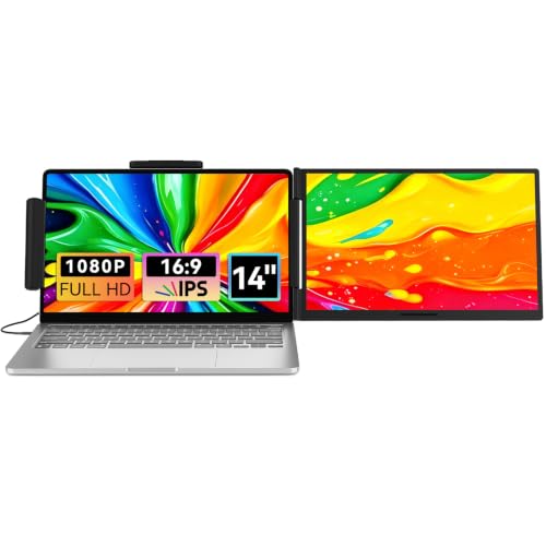 Image of Laptop Screen Extender 14.1 inch 1080P IPS, Dual Screen Portable Monitor for Laptop 13-17.3 inch, Plug & Play Monitor Extender with USB-C /HDMI, Travel Monitor for Work & Home Office Mac /Windows /Chrome /Android