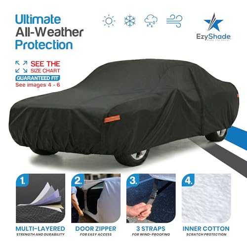 Image of EzyShade 10-Layer Waterproof Sports Car Cover. See Vehicle Size-Chart for Accurate Fit. All Weather Full Outdoor Covers. MG MGB MGC MX-5 Porsche. Sun Snow Wind Rain. Black, Size C0 (See SizeChart)